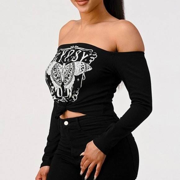 GYPSY SOUL OFF THE SHOULDER TOP WITH FRONT TIE - Picture 2 of 9